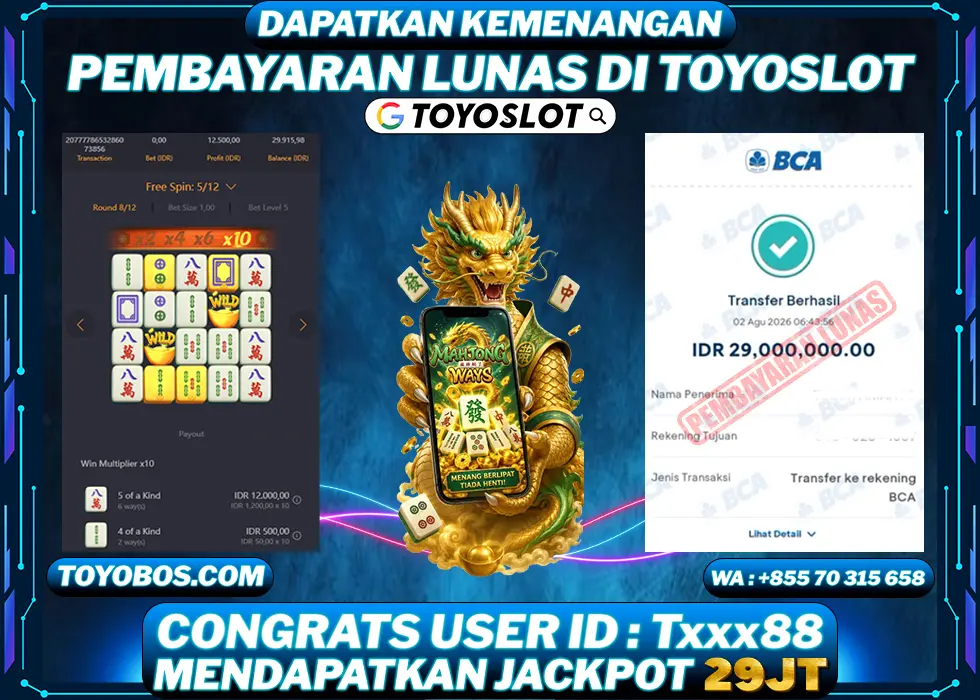 TOYOSLOT - BUKTI KEMENANGAN Mahjong Ways Rp29,000,000,- LUNAS